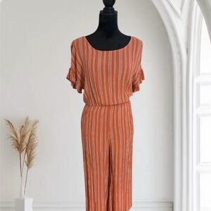 As U Wish Orange Jumpsuit with Flutter Sleeves and Wide-Leg Cut